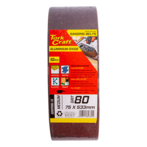 sanding belt 75 x 533mm 80 grit 10/pack