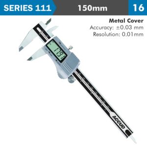 dig. caliper 150mm 0.03mm acc. metal cover s/steel 0.01mm res.
