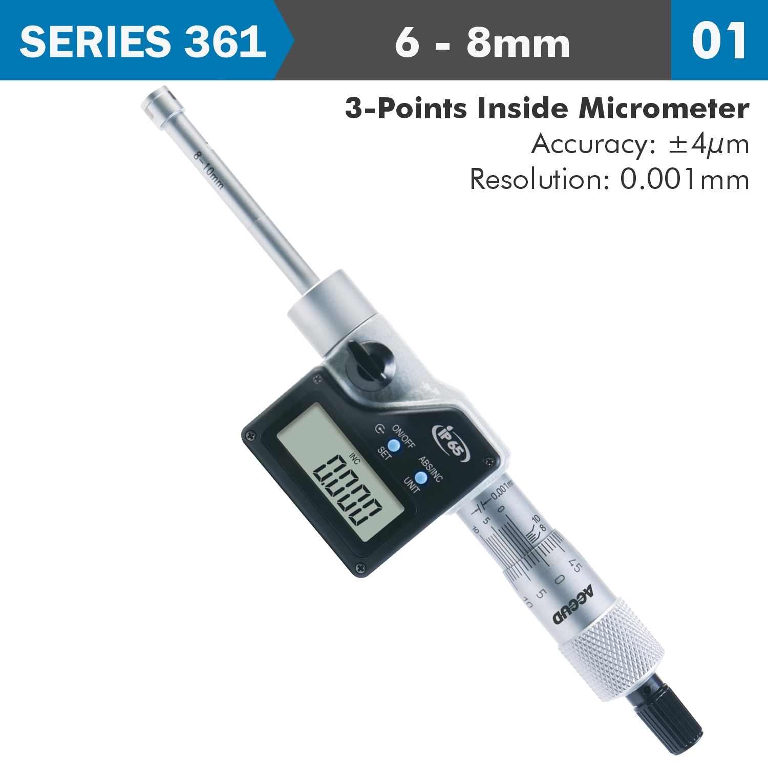 DIG. 3 POINTS INSIDE MICROMETER 6-8MM 0.004MM ACC. 0.001MM RES ...