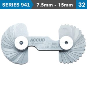radius gauge 7.5mm 15mm 16 x 2 leaves 0.03mm acc. concave & convex sur