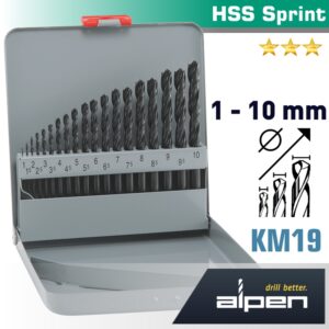 hss sprint drill bit set 19 piece 1 10 x 0.5mm in metal case