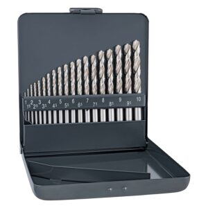 cobalt drill bit set 19 piece 1 10 x 0.5mm in metal case