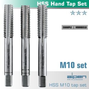 hand tap set in pouch m10 hss 1.5mm pitch