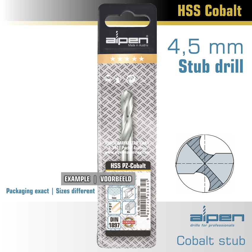 cobalt drill bit short pouch 4.5mm cobalt drill bit short pouch 4.5mm