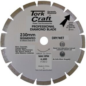 diamond blade segmented 230mm for granite 12mm deep segments