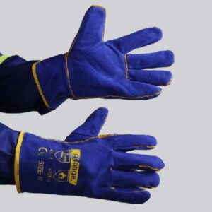 blue lined leather glove – wrist length