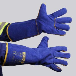 blue lined leather glove – elbow length